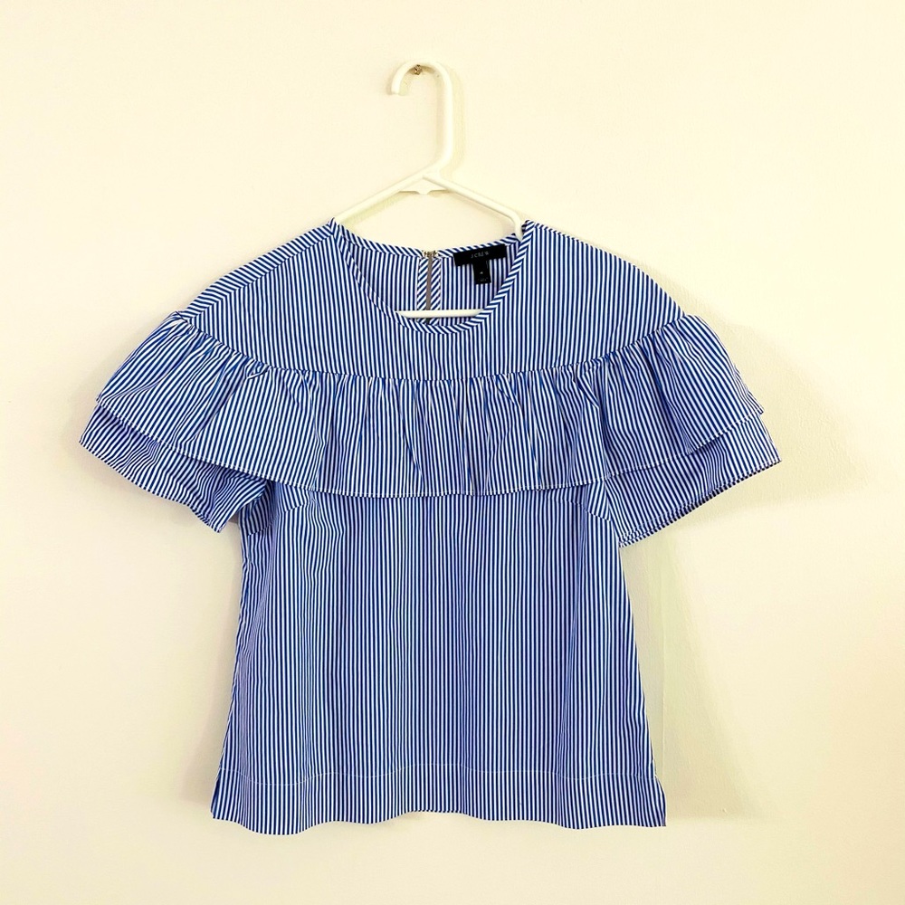 NWOT J Crew ruffle-shoulder top in stripe size 4